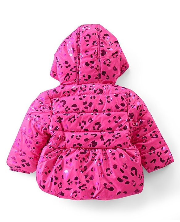 Babyhug Woven Full Sleeves Padded Hooded Jacket With Metallic Print & Bow Applique - Pink