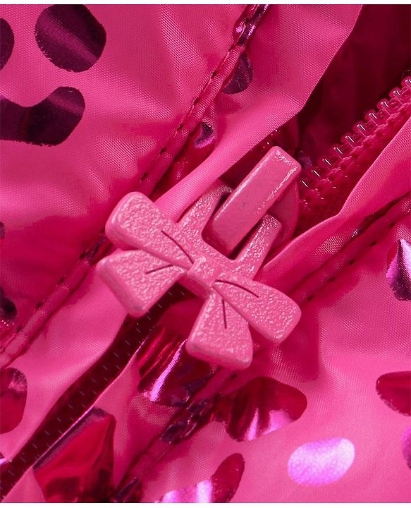 Babyhug Woven Full Sleeves Padded Hooded Jacket With Metallic Print & Bow Applique - Pink