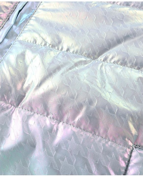 Babyhug Full Sleeves Front Open Padded Hooded Jacket with Holographic Design - Blue