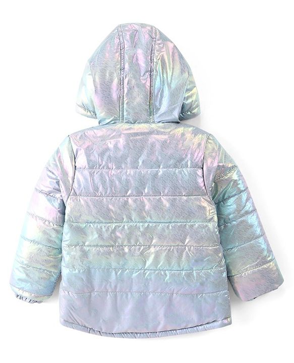 Babyhug Full Sleeves Front Open Padded Hooded Jacket with Holographic Design - Blue