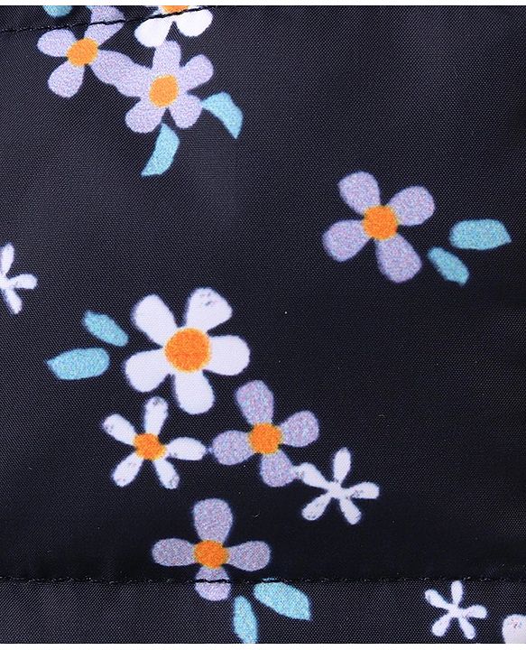 Babyhug Full Sleeves Front Open Padded Hooded Jacket with Floral Print - Blue