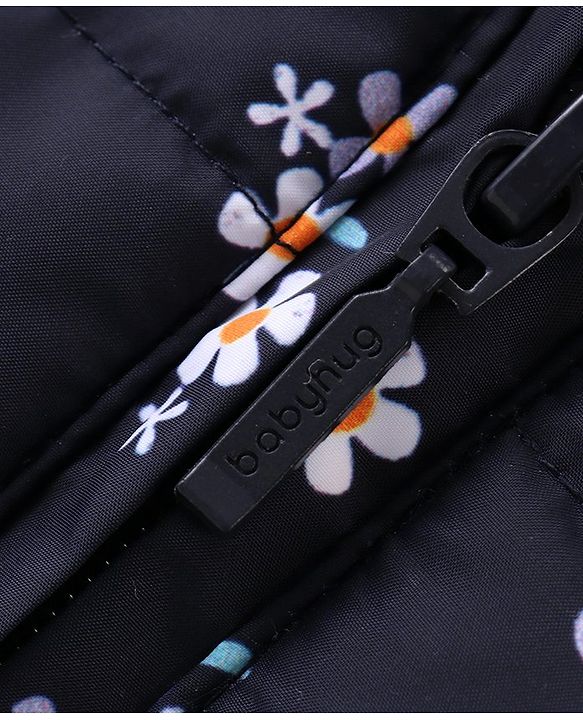Babyhug Full Sleeves Front Open Padded Hooded Jacket with Floral Print - Blue