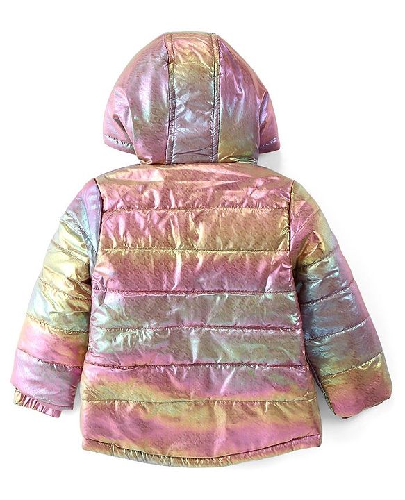 Babyhug Full Sleeves Front Open Padded Hooded Jacket with Holographic Design - Multicolour