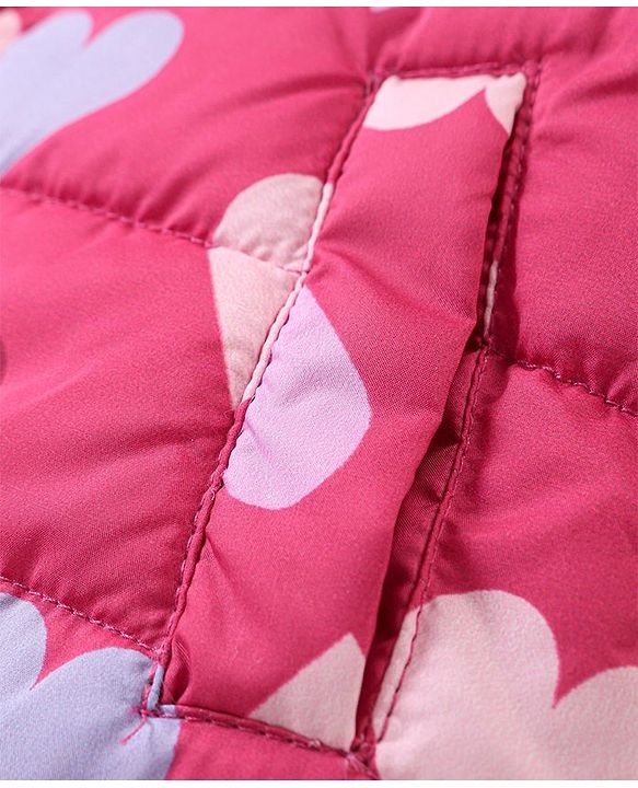 Babyhug Woven Full Sleeves Front Open Padded Hooded Jacket with Hearts Print - Pink