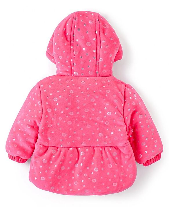 Babyhug Full Sleeves Hooded Sweatjacket With Polka Dot Design & Bow Applique - Pink