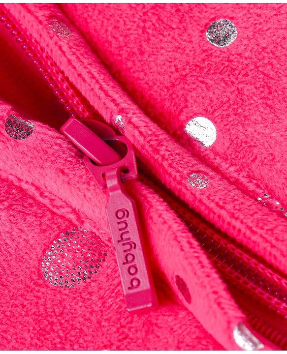 Babyhug Full Sleeves Hooded Sweatjacket With Polka Dot Design & Bow Applique - Pink