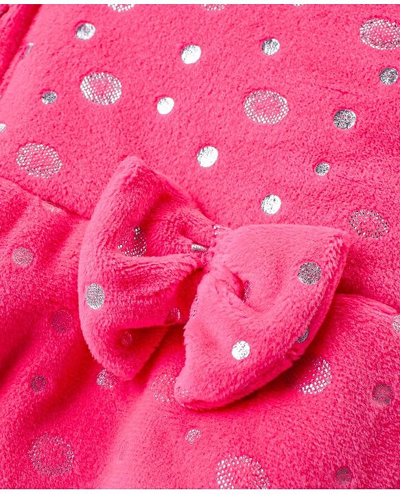 Babyhug Full Sleeves Hooded Sweatjacket With Polka Dot Design & Bow Applique - Pink