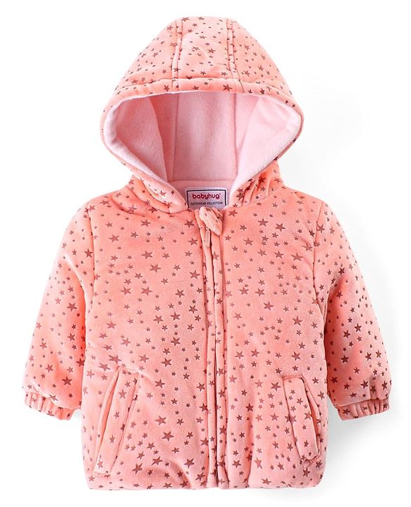 Babyhug Full Sleeves Hooded Sweatjacket With Stars Design - Orange