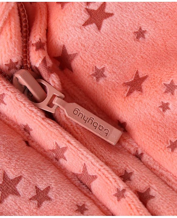Babyhug Full Sleeves Hooded Sweatjacket With Stars Design - Orange