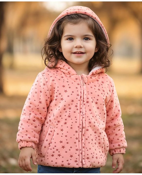 Babyhug Full Sleeves Hooded Sweatjacket With Stars Design - Orange