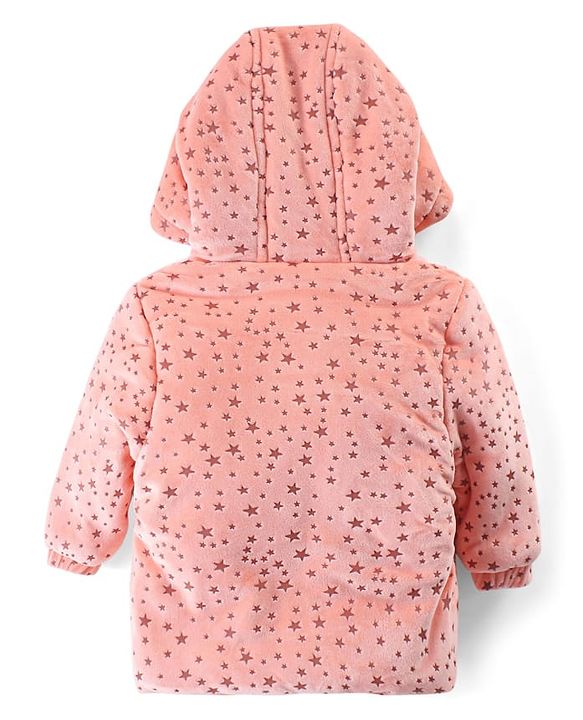 Babyhug Full Sleeves Hooded Sweatjacket With Stars Design - Orange
