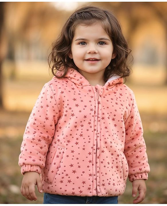 Babyhug Full Sleeves Hooded Sweatjacket With Stars Design - Orange