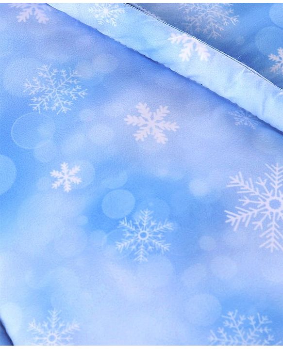 Babyhug Woven Full Sleeves Winter Wear Hooded Romper with Snowflake Print -  Blue