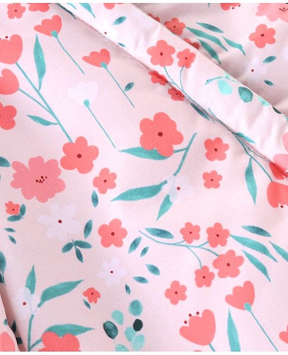 Babyhug Woven Full Sleeves Winter Wear Hooded Romper with Floral Print - Pink