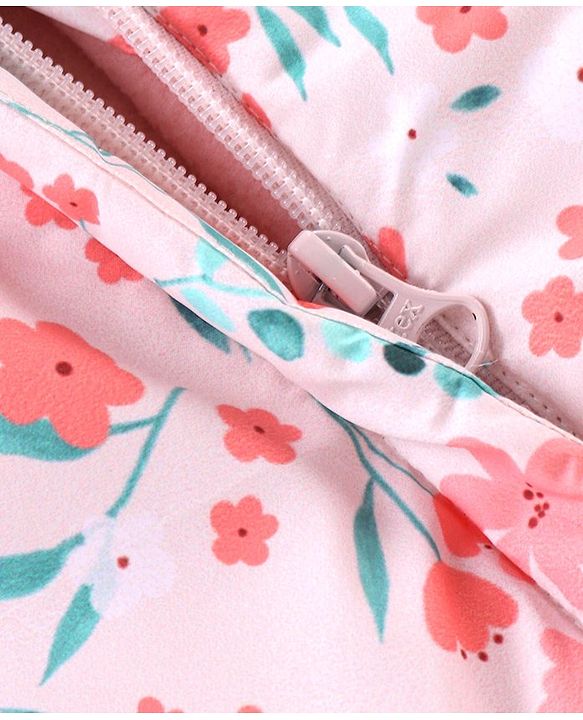 Babyhug Woven Full Sleeves Winter Wear Hooded Romper with Floral Print - Pink