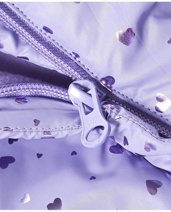 Babyhug Full Sleeves Hooded  Winter Romper Hearts Foil Print - Lavender