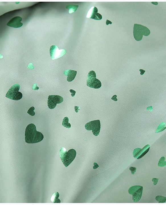 Babyhug Full Sleeves Hooded  Winter Romper Hearts Foil Print - Sea Green