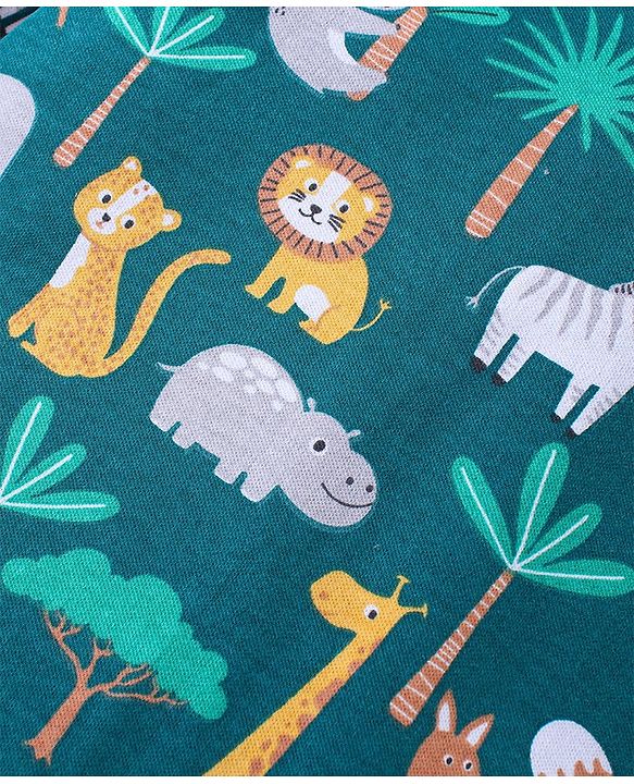 Babyhug 100% Cotton Knit Full Sleeves Romper Animal Print - Dark Green