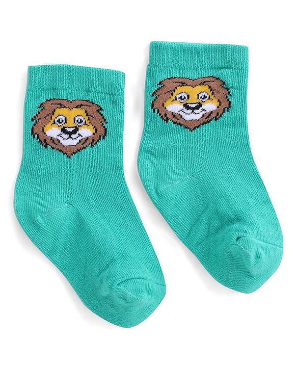 Cute Walk by Babyhug Ankle Length Antibacterial Knitted Striped & Lion Design Socks Pack Of 3 - Green & Yellow