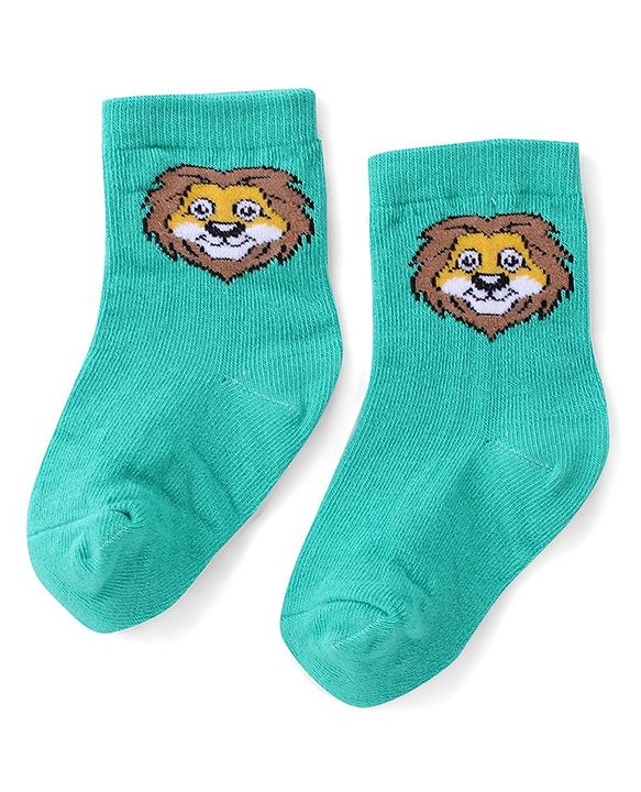 Cute Walk by Babyhug Ankle Length Antibacterial Knitted Striped & Lion Design Socks Pack Of 3 - Green & Yellow