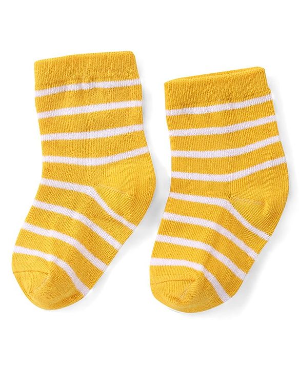 Cute Walk by Babyhug Ankle Length Antibacterial Knitted Striped & Lion Design Socks Pack Of 3 - Green & Yellow