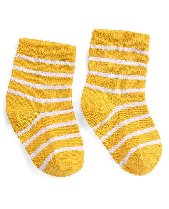 Cute Walk by Babyhug Ankle Length Antibacterial Knitted Striped & Lion Design Socks Pack Of 3 - Green & Yellow