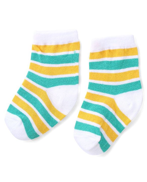 Cute Walk by Babyhug Ankle Length Antibacterial Knitted Striped & Lion Design Socks Pack Of 3 - Green & Yellow