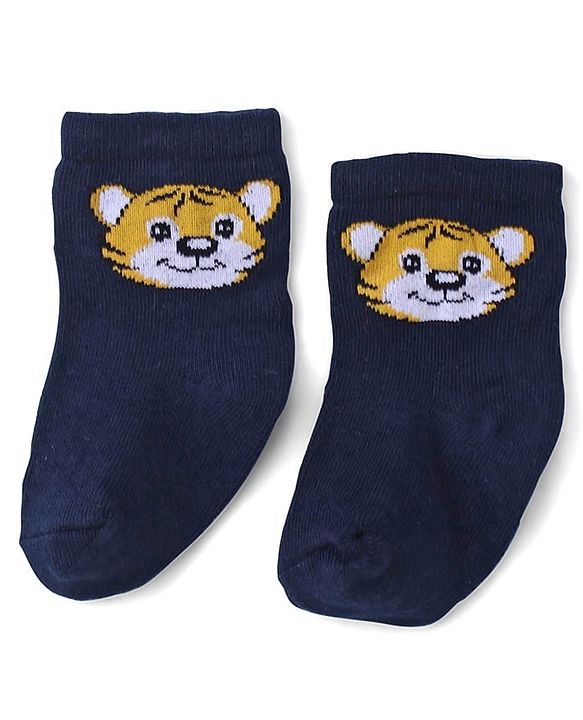 Cute Walk by Babyhug Ankle Length Antibacterial Knitted Striped & Lion Design Socks Pack Of 3 - Blue & White
