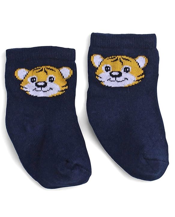 Cute Walk by Babyhug Ankle Length Antibacterial Knitted Striped & Lion Design Socks Pack Of 3 - Blue & White