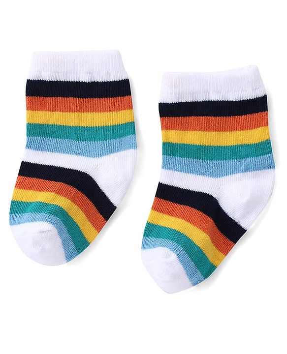 Cute Walk by Babyhug Ankle Length Antibacterial Knitted Striped & Lion Design Socks Pack Of 3 - Blue & White