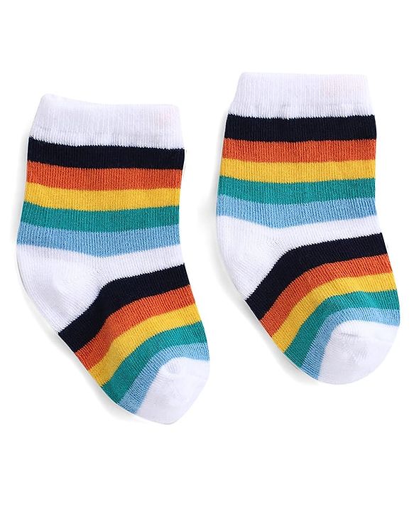 Cute Walk by Babyhug Ankle Length Antibacterial Knitted Striped & Lion Design Socks Pack Of 3 - Blue & White