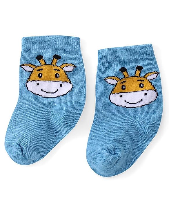 Cute Walk by Babyhug Ankle Length Antibacterial Knitted Striped & Lion Design Socks Pack Of 3 - Blue & White