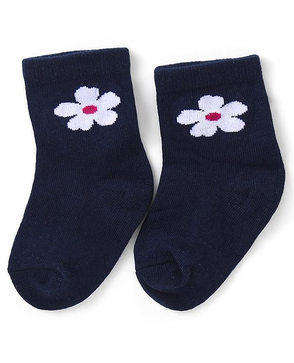 Cute Walk by Babyhug Ankle Length Antibacterial Knitted Floral Design Socks Pack Of 3 - Blue Red & Yellow