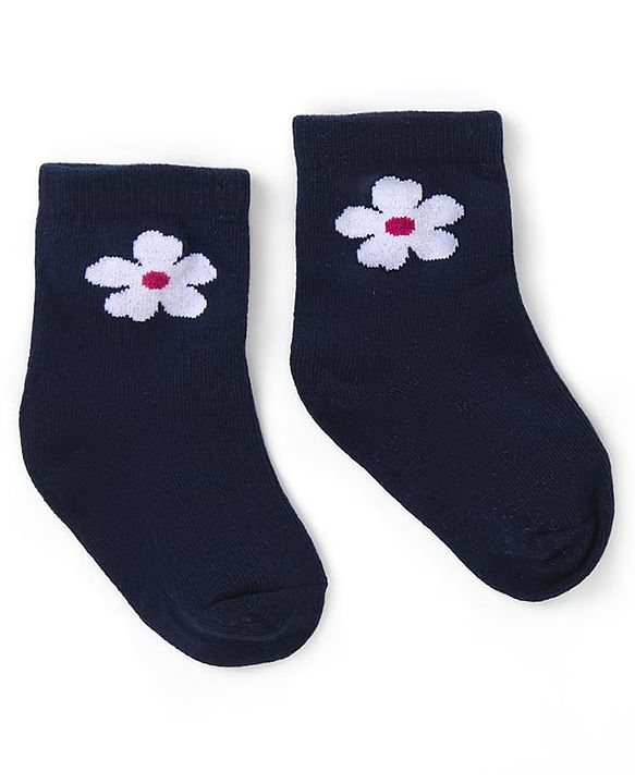 Cute Walk by Babyhug Ankle Length Antibacterial Knitted Floral Design Socks Pack Of 3 - Blue Red & Yellow