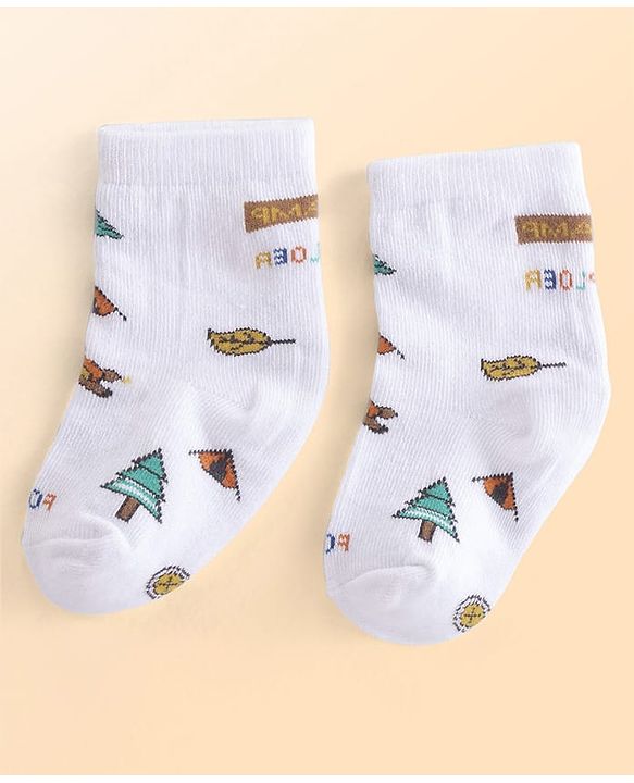 Cutewalk by Babyhug Cotton Lycra Anti-Bacterial Ankle Length Socks with Stripes & Teddy Bear Design Pack of 3 - Blue & White