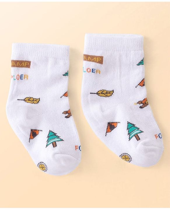 Cutewalk by Babyhug Cotton Lycra Anti-Bacterial Ankle Length Socks with Stripes & Teddy Bear Design Pack of 3 - Blue & White