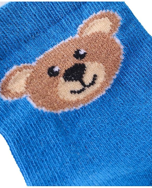 Cutewalk by Babyhug Cotton Lycra Anti-Bacterial Ankle Length Socks with Stripes & Teddy Bear Design Pack of 3 - Blue & White