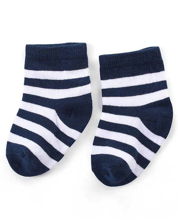 Cute Walk by Babyhug Ankle Length Antibacterial Knitted Striped & Smiley Design Socks Pack Of 3 - Blue