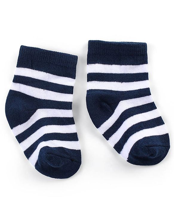 Cute Walk by Babyhug Ankle Length Antibacterial Knitted Striped & Smiley Design Socks Pack Of 3 - Blue