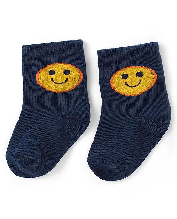 Cute Walk by Babyhug Ankle Length Antibacterial Knitted Striped & Smiley Design Socks Pack Of 3 - Blue