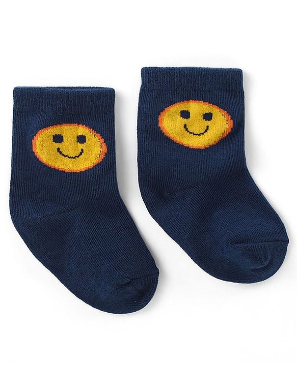 Cute Walk by Babyhug Ankle Length Antibacterial Knitted Striped & Smiley Design Socks Pack Of 3 - Blue