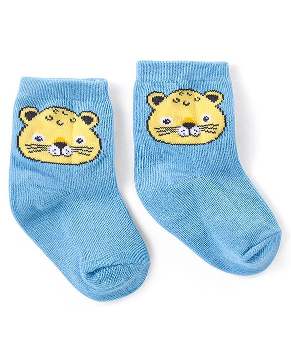 Cute Walk by Babyhug Ankle Length Antibacterial Knitted Striped & Cat Design Socks Pack Of 3 - Blue & Yellow