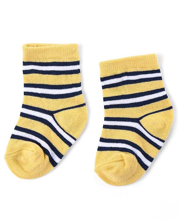 Cute Walk by Babyhug Ankle Length Antibacterial Knitted Striped & Cat Design Socks Pack Of 3 - Blue & Yellow