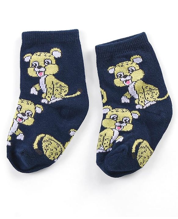 Cute Walk by Babyhug Ankle Length Antibacterial Knitted Striped & Cat Design Socks Pack Of 3 - Blue & Yellow