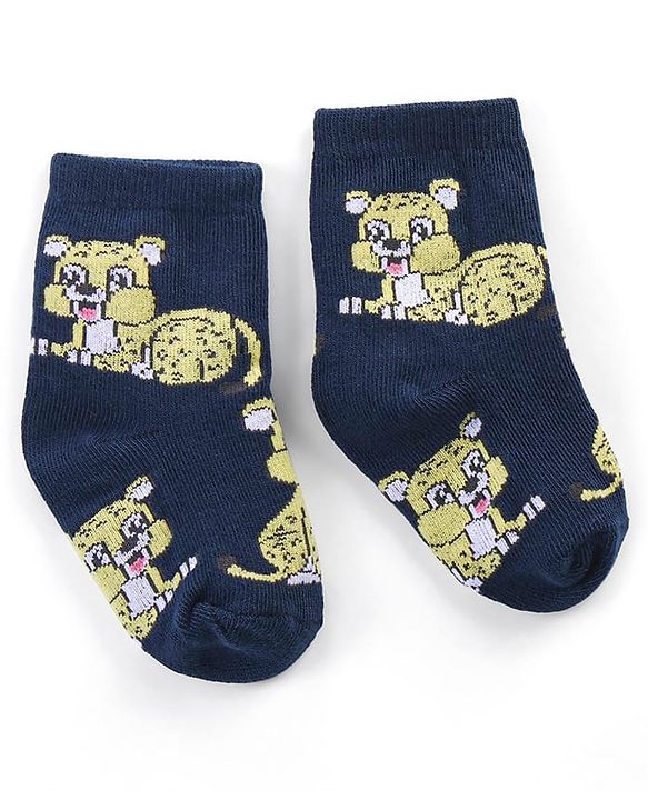 Cute Walk by Babyhug Ankle Length Antibacterial Knitted Striped & Cat Design Socks Pack Of 3 - Blue & Yellow