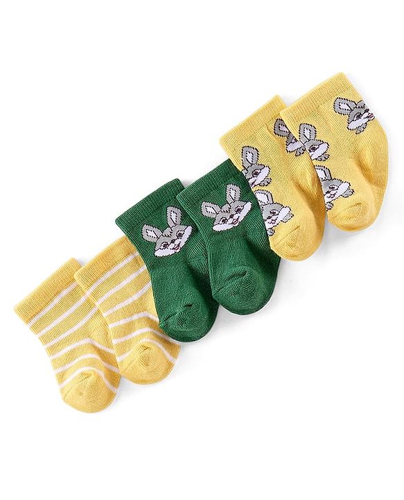 Cute Walk by Babyhug Knitted Anti-Bacterial Ankle Length Striped Socks Pack of 3 - Yellow & Green