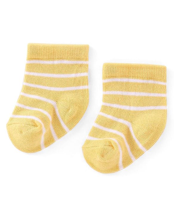 Cute Walk by Babyhug Knitted Anti-Bacterial Ankle Length Striped Socks Pack of 3 - Yellow & Green