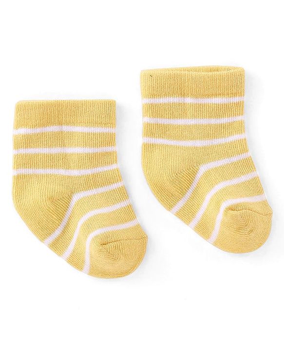 Cute Walk by Babyhug Knitted Anti-Bacterial Ankle Length Striped Socks Pack of 3 - Yellow & Green
