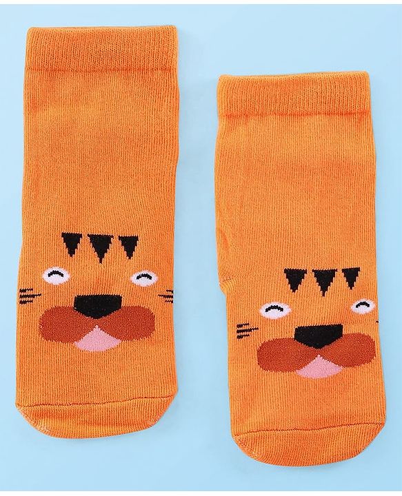 Cute Walk by Babyhug Knitted Anti-bacterial Ankle Length Animal Designed Socks Pack of 3 - White Blue & Orange