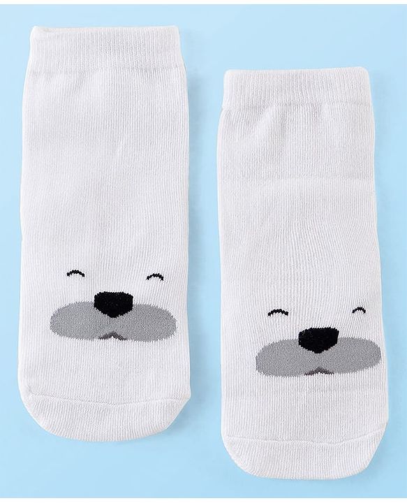 Cute Walk by Babyhug Knitted Anti-bacterial Ankle Length Animal Designed Socks Pack of 3 - White Blue & Orange